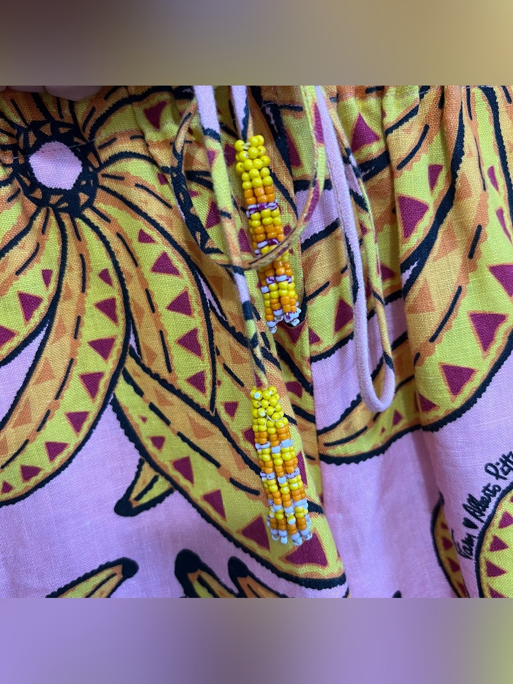 Farm Rio Banana Floral Linen Drawstring Romper Small - Picture 7 of 16